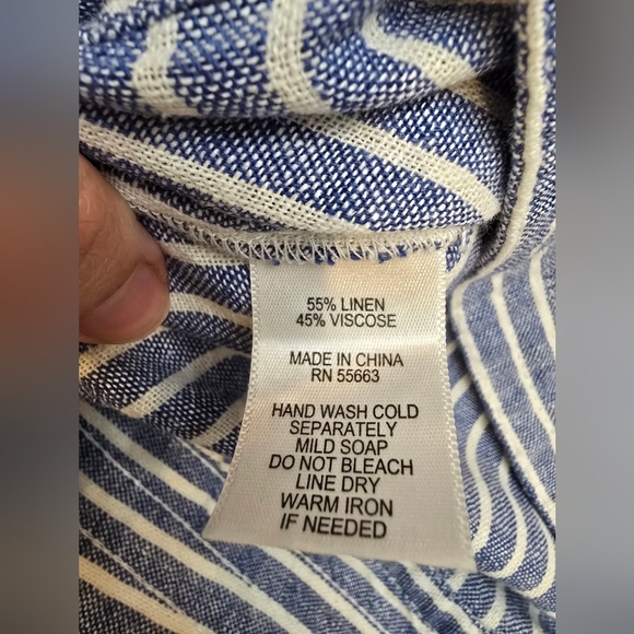 For Cynthia Linen Blend Multicolored Striped Summer Dress Size Large Whit Pocket - Picture 10 of 12